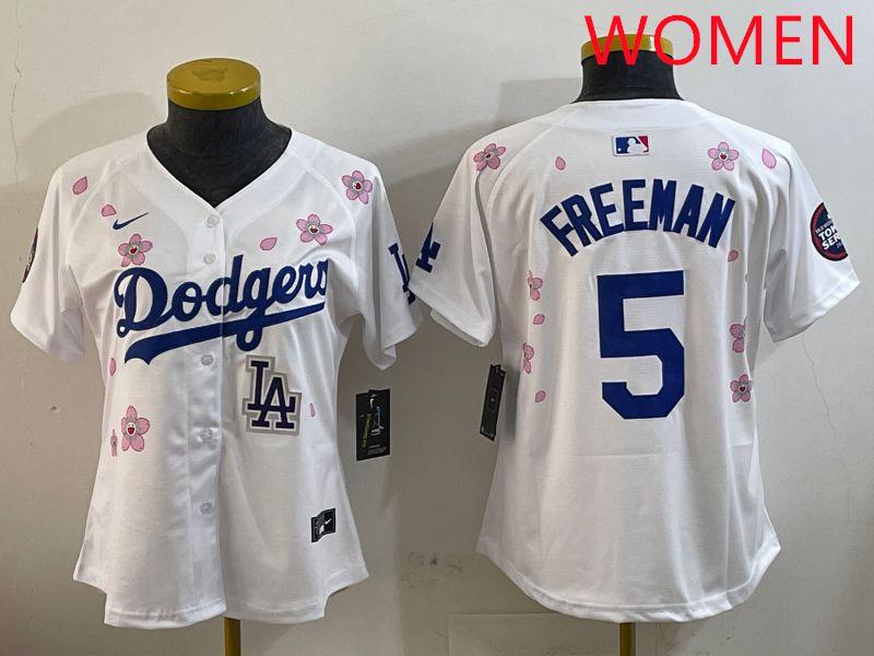 Women Los Angeles Dodgers #5 Freeman White Sakura Edition 2025 Nike MLB Jersey style 9